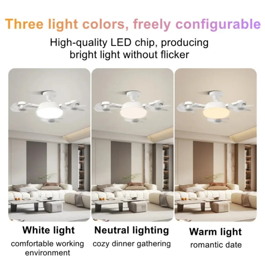 💥SAVE 33%💡 2-in-1 E27 4-Head Folding Ceiling Fan Light, Adjustable LED Fan Lamp With Remote Control For Bedroom Kitchen