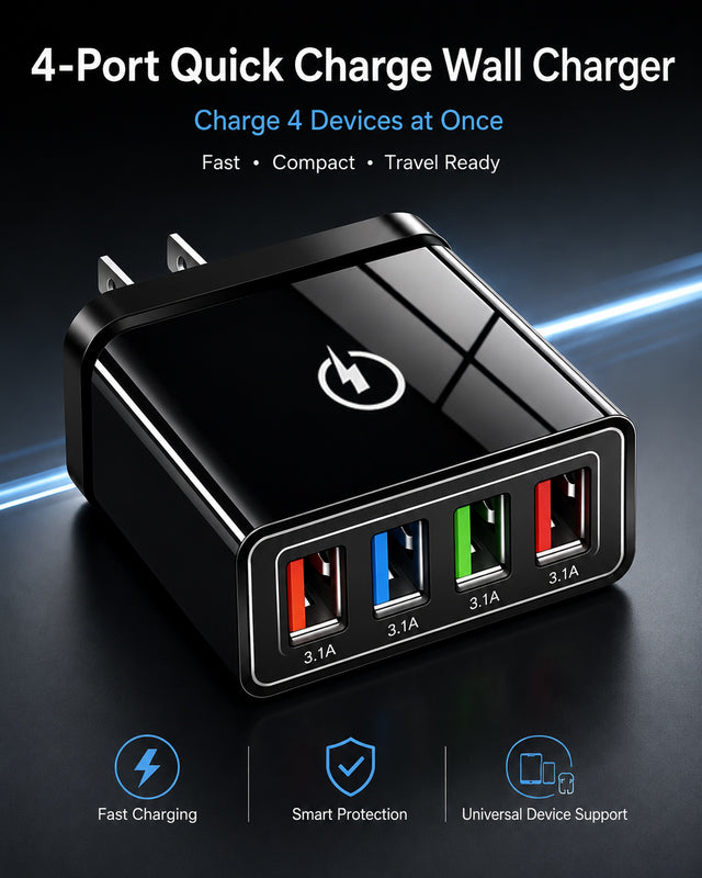 ⚡Last Day 50% OFF🔥4-Port Fast Charging 3.0+ Al Performance Boost