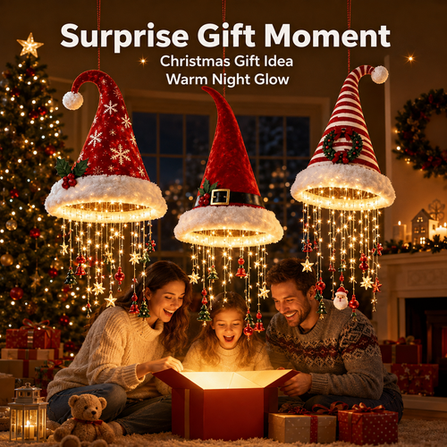 🎅 Lighted Santa Hat Hanging Chandelier 🎄 | 3 Styles Warm LED Christmas String Light
