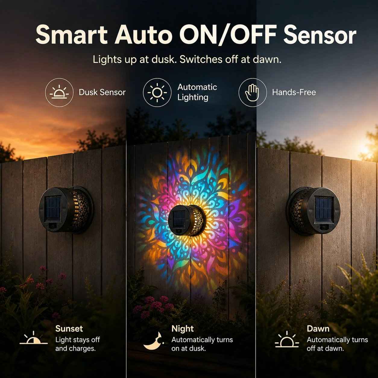💖🏆Limited Time Sale 49% OFF🎁🏡Solar Mandala Wall Light Outdoor Garden Fence Projector Lamp Patio Ambient Decor