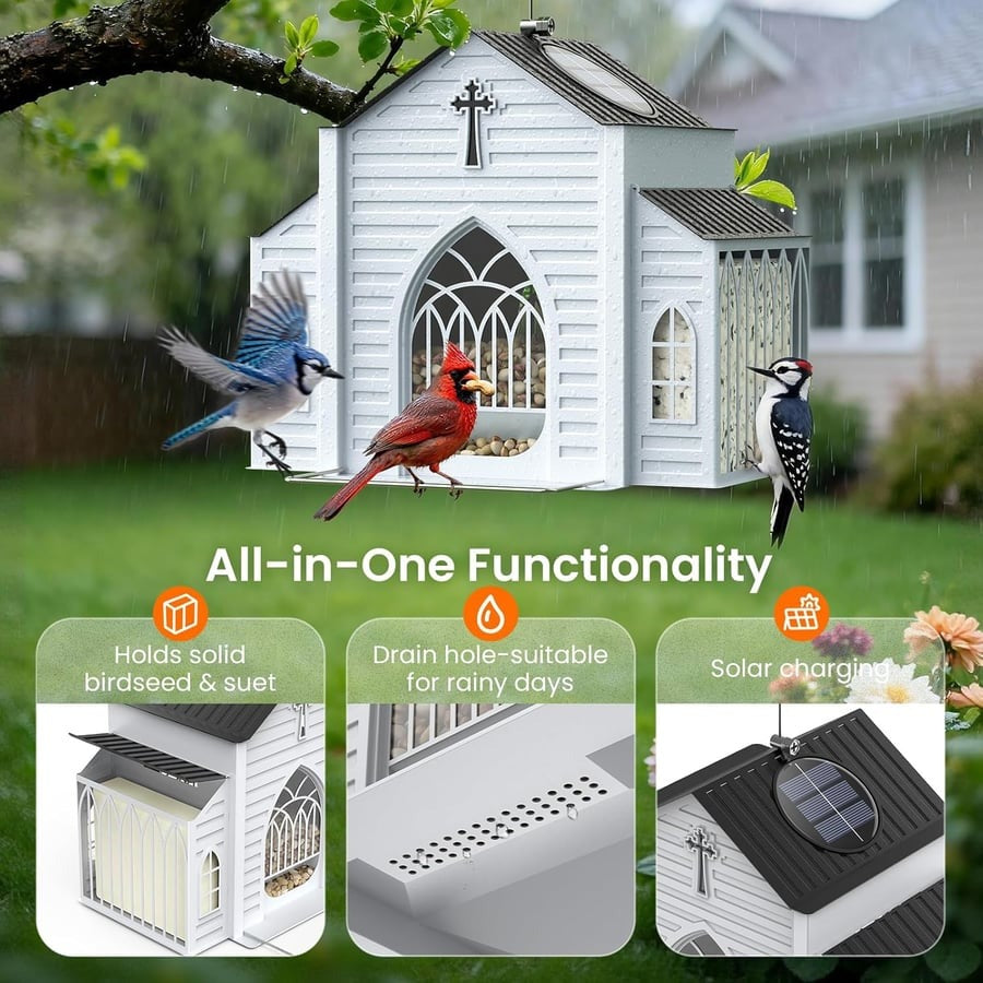 🔥Last Day 49% OFF-✝️Church-Shaped Metal Solar Bird Feeder🐦️✨