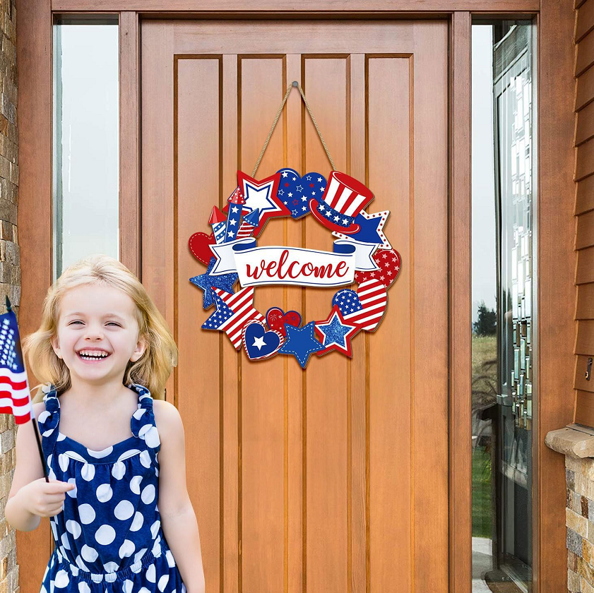 🎆 USA Independence Day Sign | Patriotic Wooden Door Decor