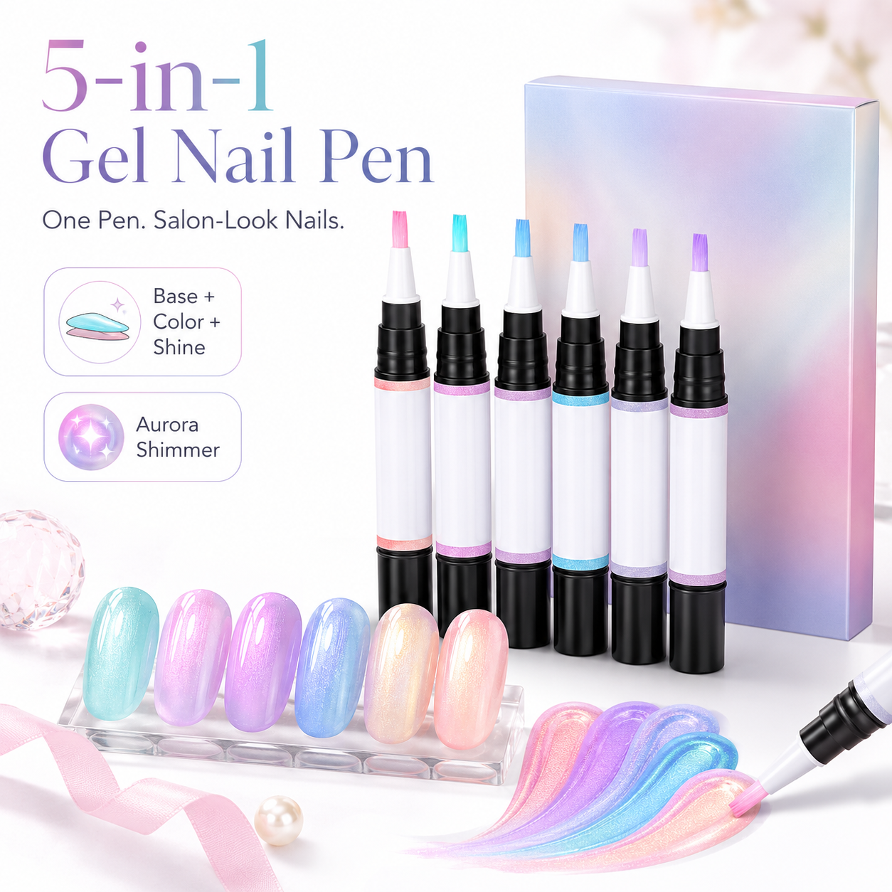 💅 5-in-1 Gel Nail Polish Pen – Flawless Shimmer Nails at Home