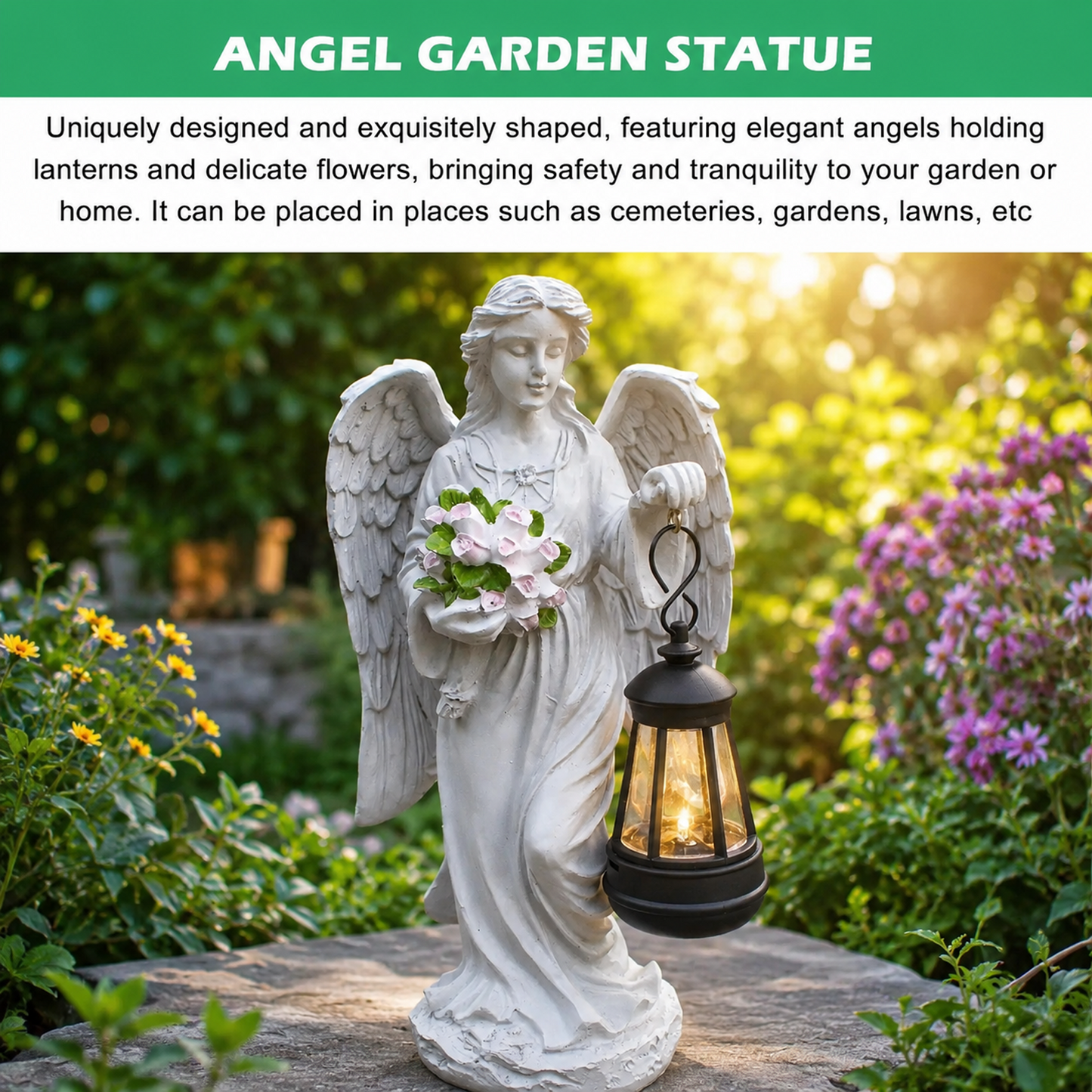 🕊️ Solar Angel Flower Bouquet Garden Statue | Waterproof Outdoor Decor & Accent Light