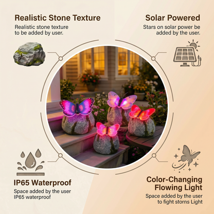 🦋 Solar Butterfly Stone Garden Light, Waterproof LED Glowing Landscape Rock Lamp, Auto On/Off Outdoor Resin Decor for Yard, Lawn, Pathway, Patio & Porch, Perfect Garden Gift