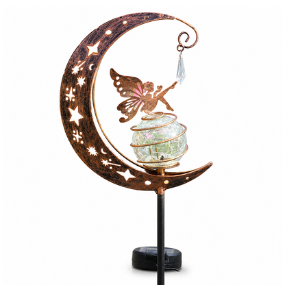 🧚🌕 50% OFF Half Price！Moon & Fairy Crackle Glass Solar Garden Stake Light