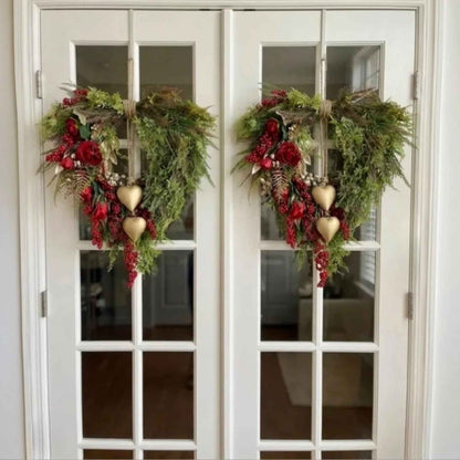 ❤️ Mother’s Day Farmhouse Heart Wreath: Gold Bells, Red Roses & Berries🎉