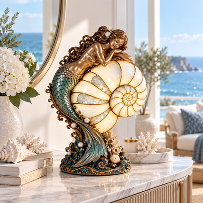 🧜‍♀️ Mermaid Nautilus Stained Glass Lamp – Magical Ocean Glow & Wall Projection