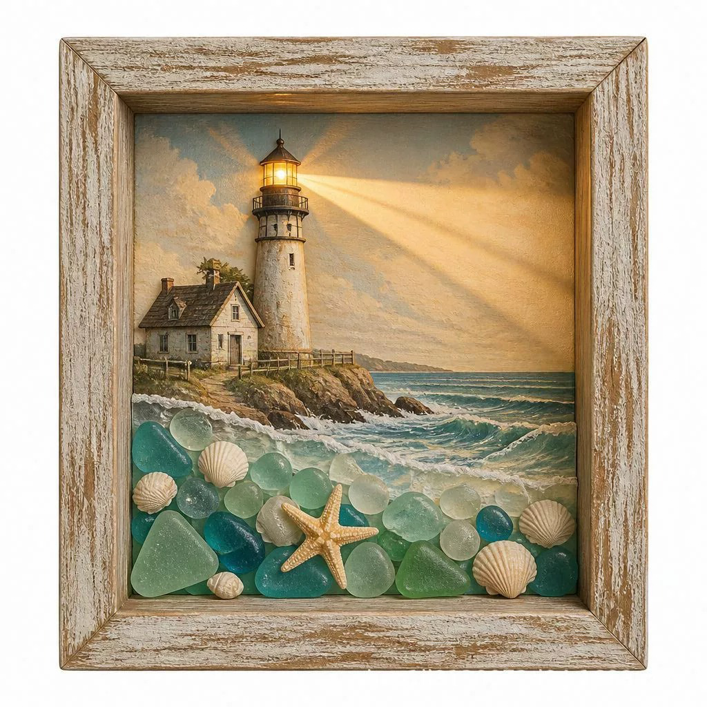Final 46% OFF ⏰Coastal Lighthouse Sea Glass Shadow Box Night Light🏞️