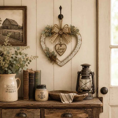 🌾✨ Limited Time 20% OFF🔥 Farmhouse “Home” Heart Wreath | Ready-to-Hang Rustic Decor for Doors & Walls