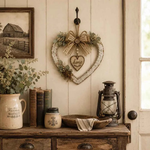 🌾✨ Limited Time 20% OFF🔥 Farmhouse “Home” Heart Wreath | Ready-to-Hang Rustic Decor for Doors & Walls