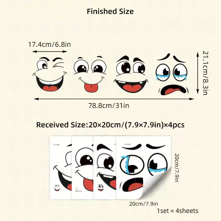 🔥Cartoon Face Stickers, Self-Adhesive Removable Decals with Glossy Finish, Multi-Surface Decor