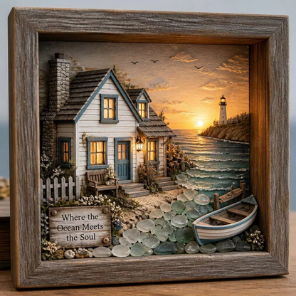 Final 46% OFF ⏰Coastal Lighthouse Sea Glass Shadow Box Night Light🏞️
