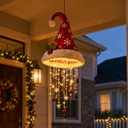 🎅 Lighted Santa Hat Hanging Chandelier 🎄 | 3 Styles Warm LED Christmas String Light