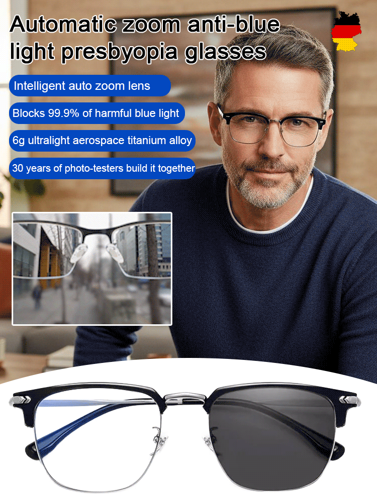 👓 Automatic Zoom Reading Glasses | Anti-Blue Light Presbyopia