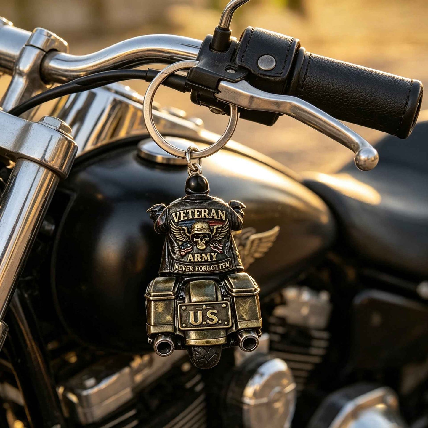 🎖️🔥 Vintage Veteran Motorcycle Keychain | Celebrate Honor, Courage