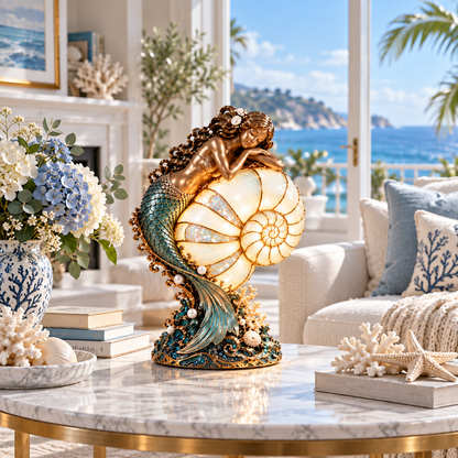 🧜‍♀️ Mermaid Nautilus Stained Glass Lamp – Magical Ocean Glow & Wall Projection