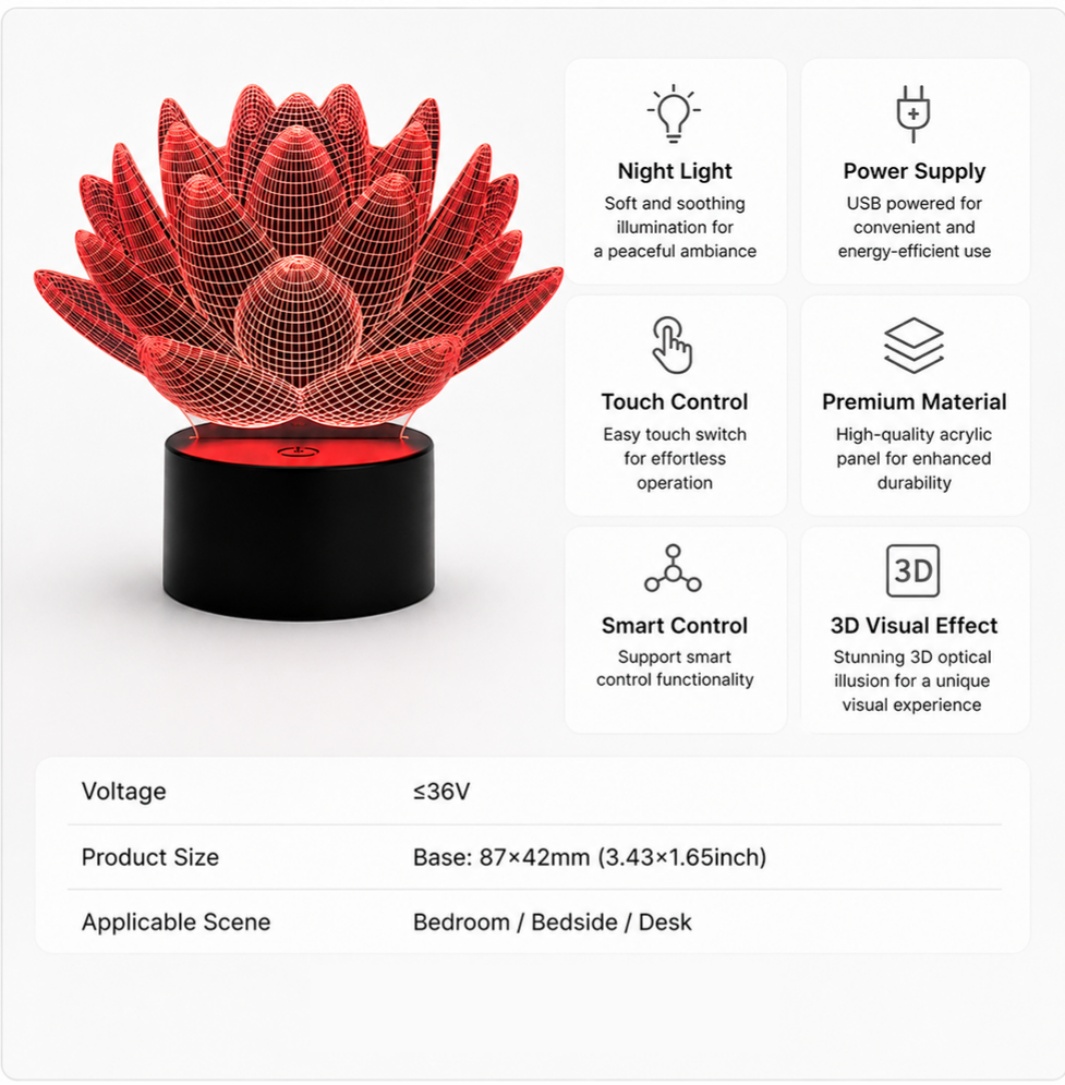3D Lotus LED Night Light – A Soft Glow for Peaceful Nights