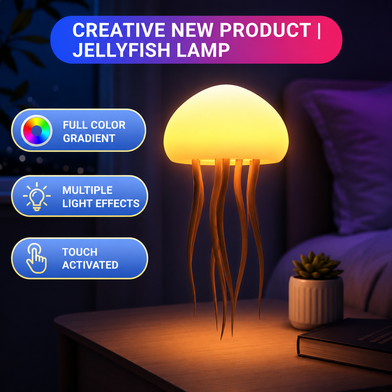 Jellyfish LED Night Light – Soft Glow Bedroom Decor