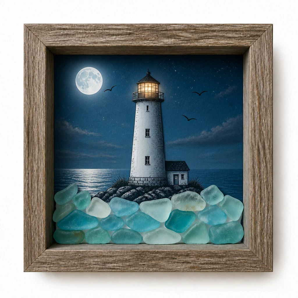 Final 46% OFF ⏰Coastal Lighthouse Sea Glass Shadow Box Night Light🏞️