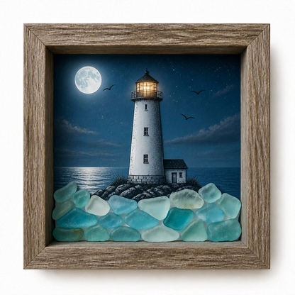 Final 46% OFF ⏰Coastal Lighthouse Sea Glass Shadow Box Night Light🏞️