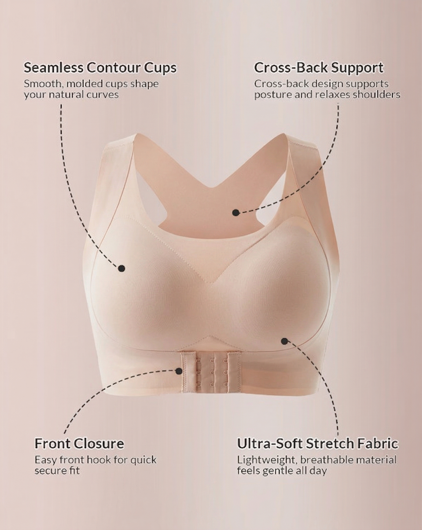 👙 Front Closure Bra | Wireless Posture Support Cross-Back