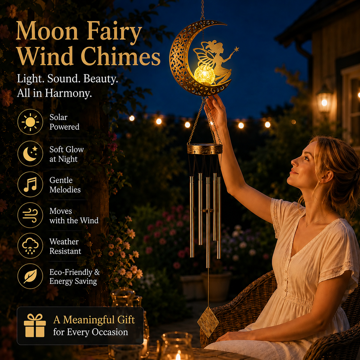🌙✨ Moon Courtyard Solar Wind Chime 🎐 Add Magic to Every Evening
