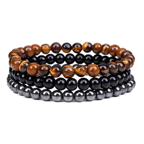 🔮 Triple Protection Crystal Bracelet Set | Tiger’s Eye, Obsidian & Amethyst