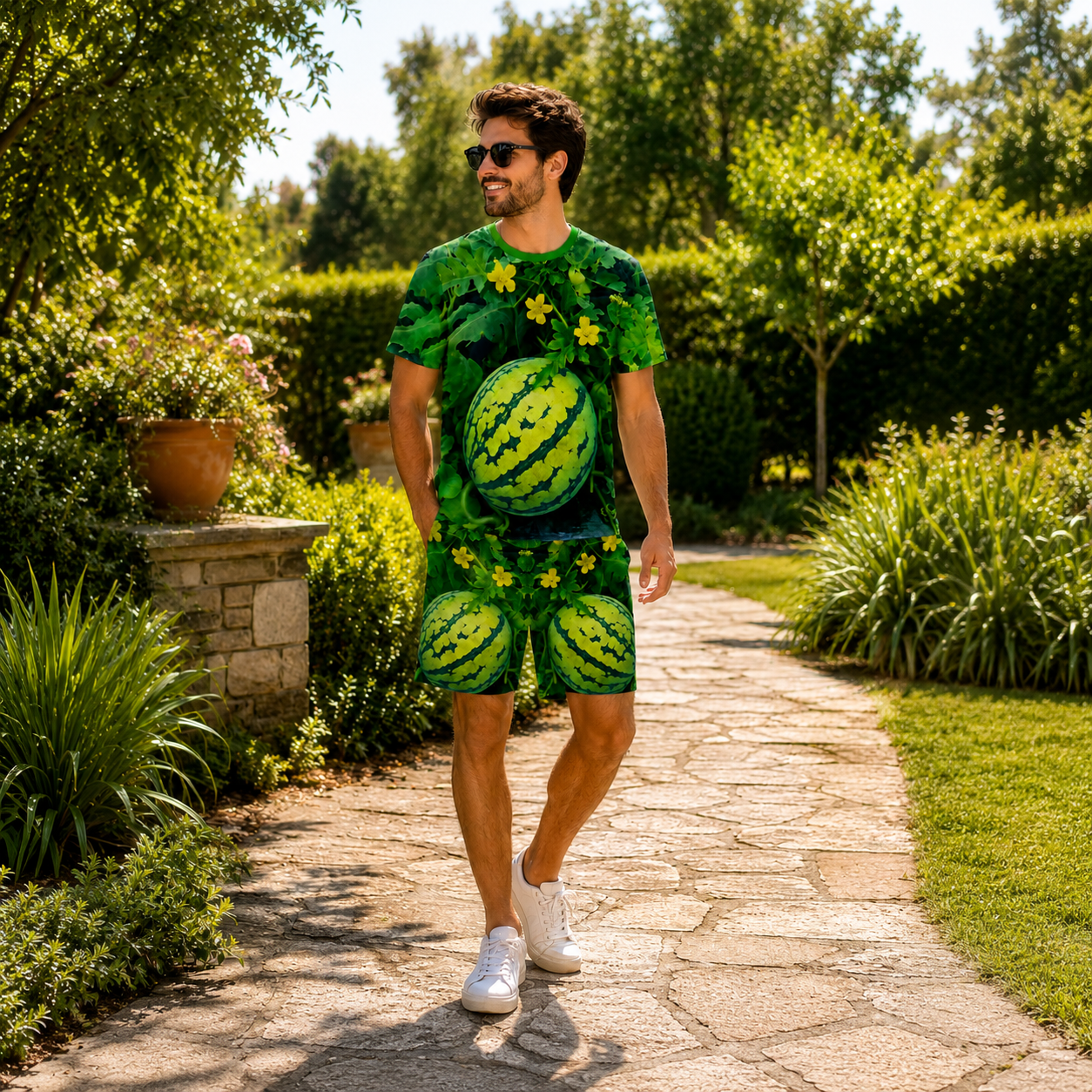🍉 3D Watermelon Print T-Shirt & Shorts Set – Funny Summer Outfit