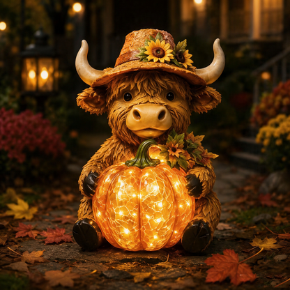 🎃🔥 Hot Sale 50% OFF🔥 Solar Highland Cow Pumpkin Lantern | Perfect Outdoor Decoration for Porch & Lawn