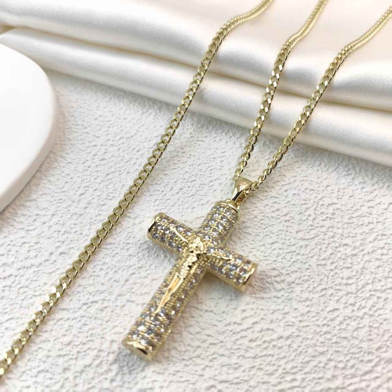 ✝️ Gold Plated Cross Necklace | Cuban Figaro Chain with Crucifix
