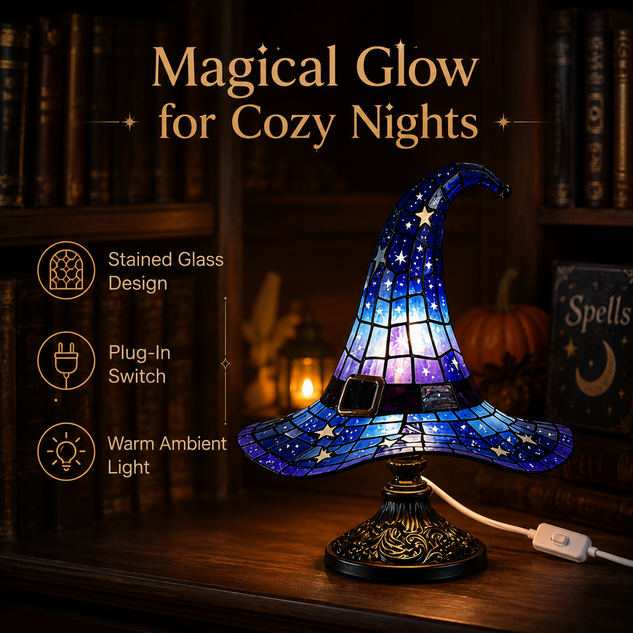 🎃55% OFF Hot Sale✨Viral Stained Glass Witch Hat Lamp| Halloween Home Decor 2026🎁