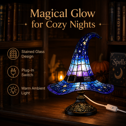 🎃55% OFF Hot Sale✨Viral Stained Glass Witch Hat Lamp| Halloween Home Decor 2026🎁