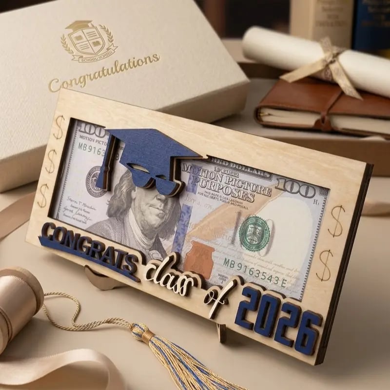 🎁Buy 1 Get 1 Free🎁|🎓 Class of 2026 Money Holder – Unique Wooden Cash Gift Box🧑‍🎓