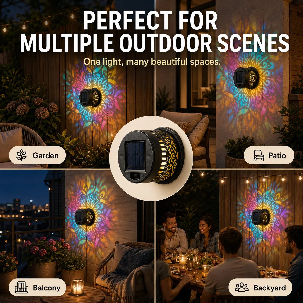 💖🏆Limited Time Sale 49% OFF🎁🏡Solar Mandala Wall Light Outdoor Garden Fence Projector Lamp Patio Ambient Decor