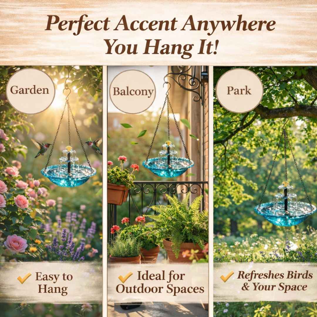 🐦 Solar Bird Bath Fountain | Hanging Cascade Garden Decor