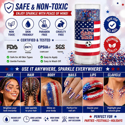 Last Day Promotion!🎁🦅4th of July Glitter Stick✨🔔 Red, White & Blue Body & Hair Sparkle