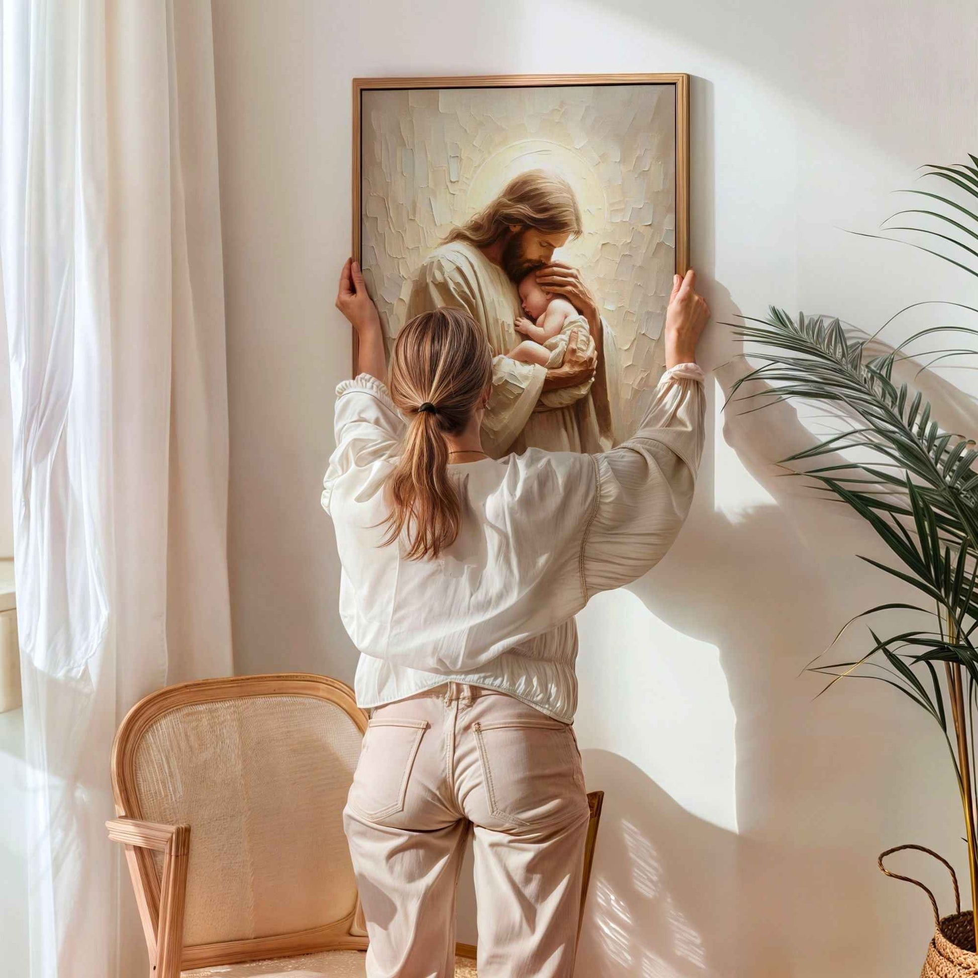 ✝️ Jesus with Baby Canvas | Religious Wall Decor