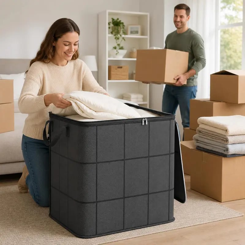 🏠🔥 Today 49% OFF🔥 Spacious Moving Storage Bin | Large Zippered Organizer for Quilts, Bedding & Sweaters