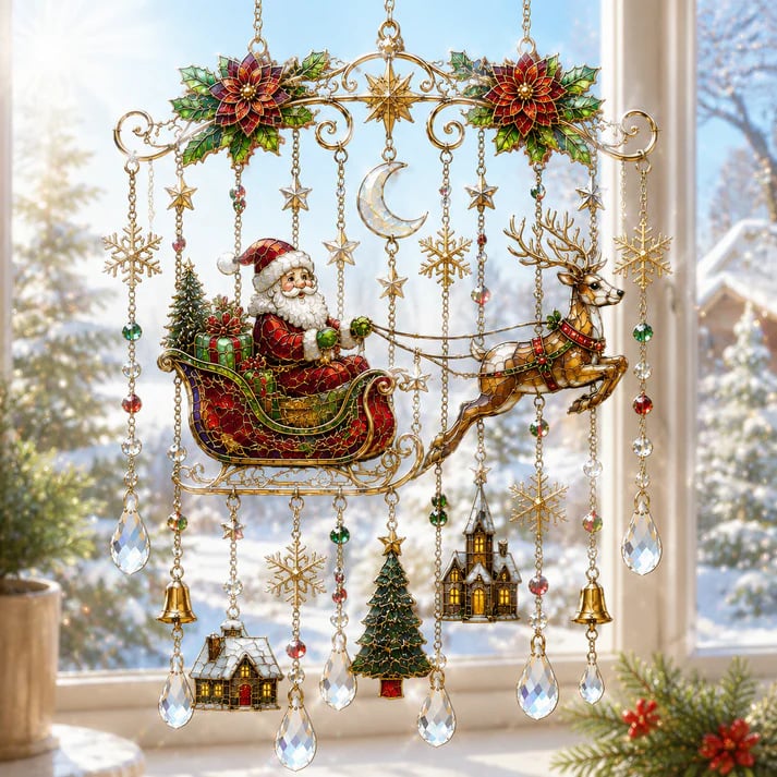 🎄✨ Christmas Stained Glass Suncatcher Wind Chime – Sparkling Crystal Drop Window Decor | 🔥 50% OFF