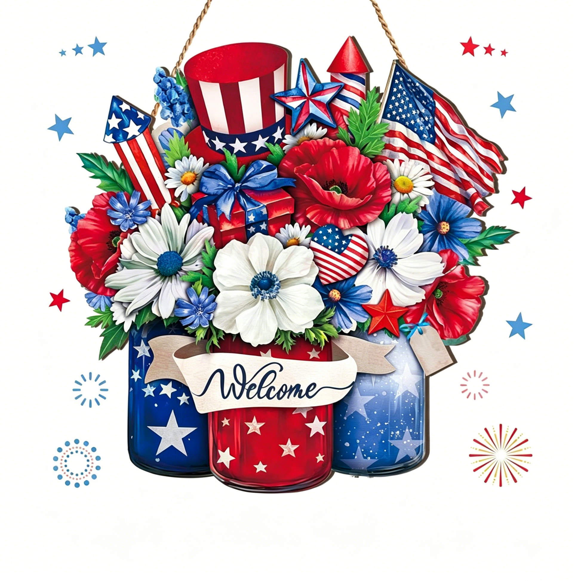 🎆 USA Independence Day Sign | Patriotic Wooden Door Decor