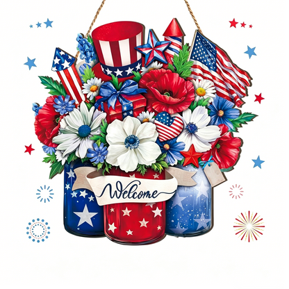 🎆 USA Independence Day Sign | Patriotic Wooden Door Decor