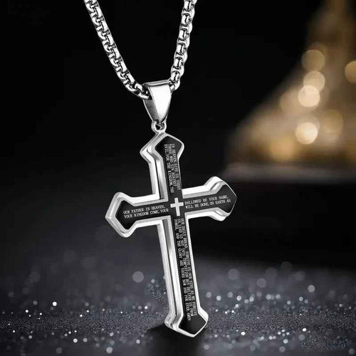 ✝️ Men's Lord's Prayer Cross Necklace 🛡️ A Powerful Symbol of Faith & Protection