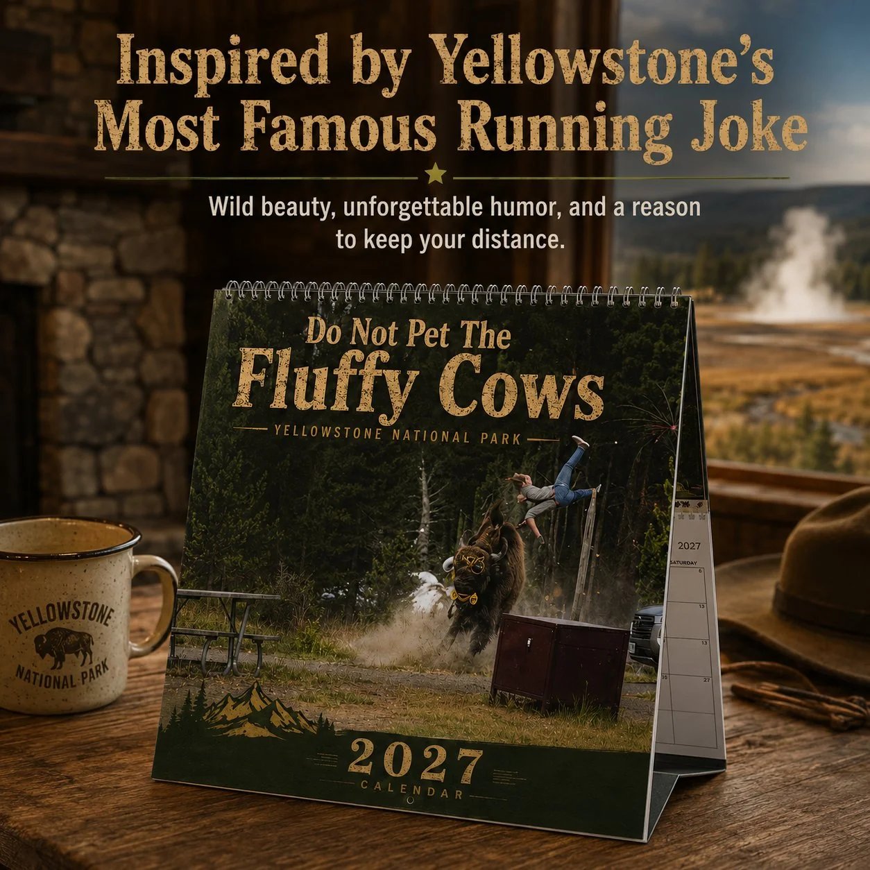 "Do Not Pet The Fluffy Cows" 🏞️ Bison Yellowstone National Park 2027 Wall Calendar