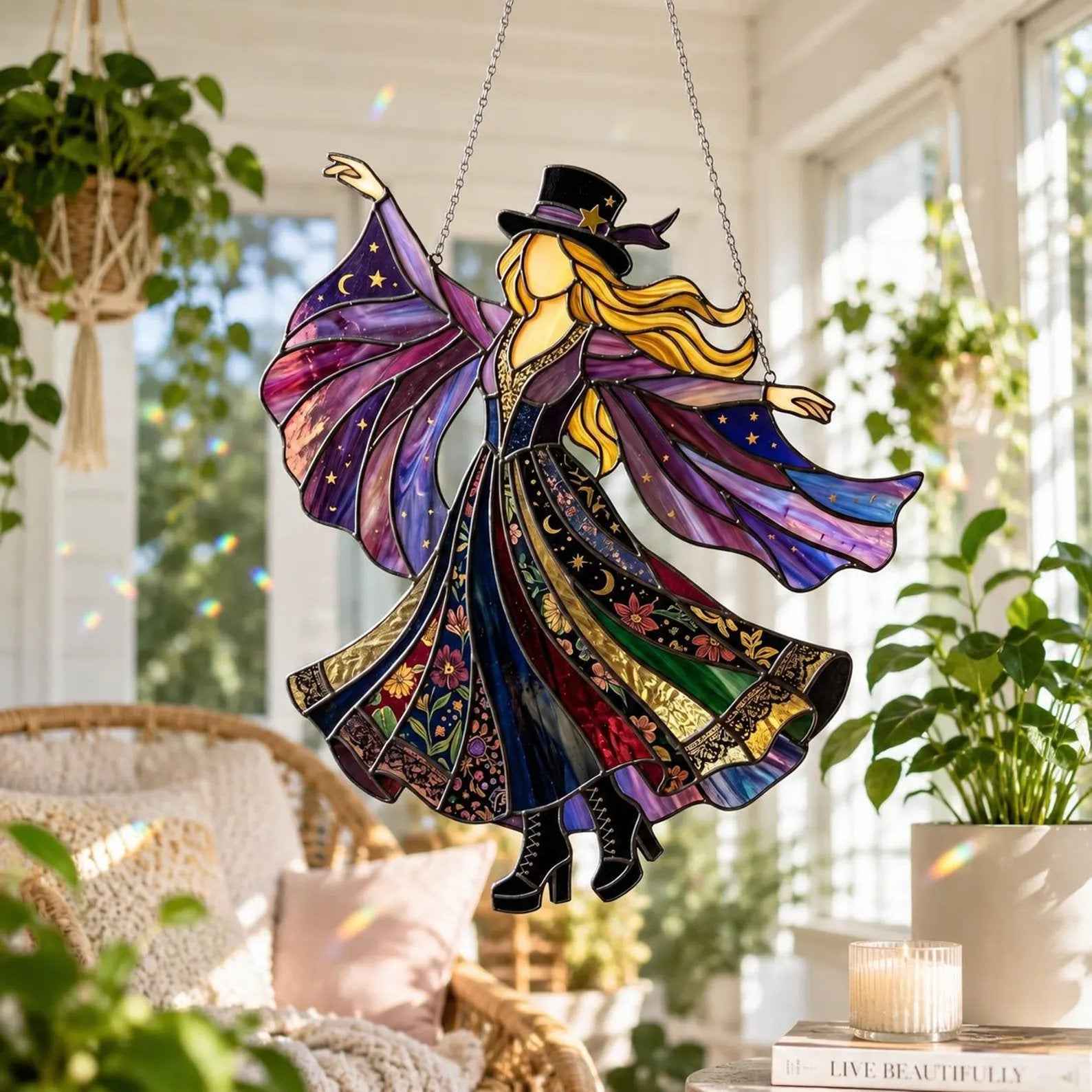 1111💥 LAST DAY 57% OFF - 💃 Rock Goddess Stevie 🤘 Handmade Stained Glass Spinning Suncatcher（副本）