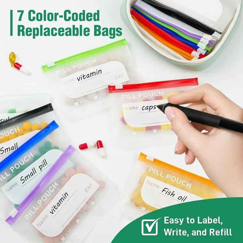 💊A8 Waterproof Pill Pouch Set – 7 to 14 Days of Meds & Vitamins💧Waterproof & Crush-Resistant Shell
