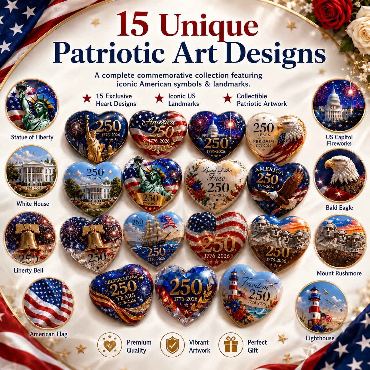 💥🗽America's 250th Anniversary Heart Ornament Collection 🎁 Limited Edition Keepsakes