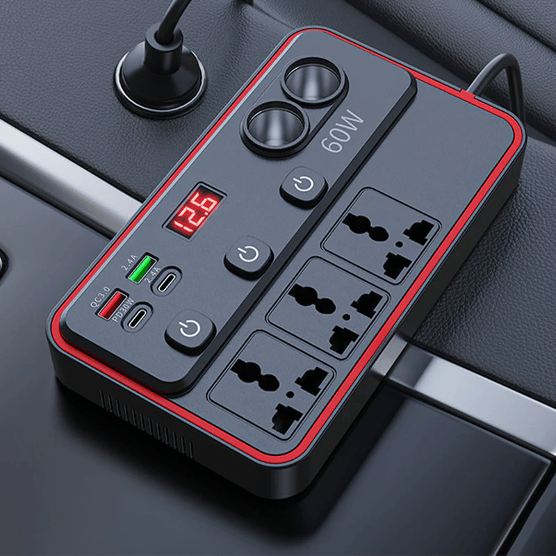 Multifunctional Car Charger with AC Outlets & USB