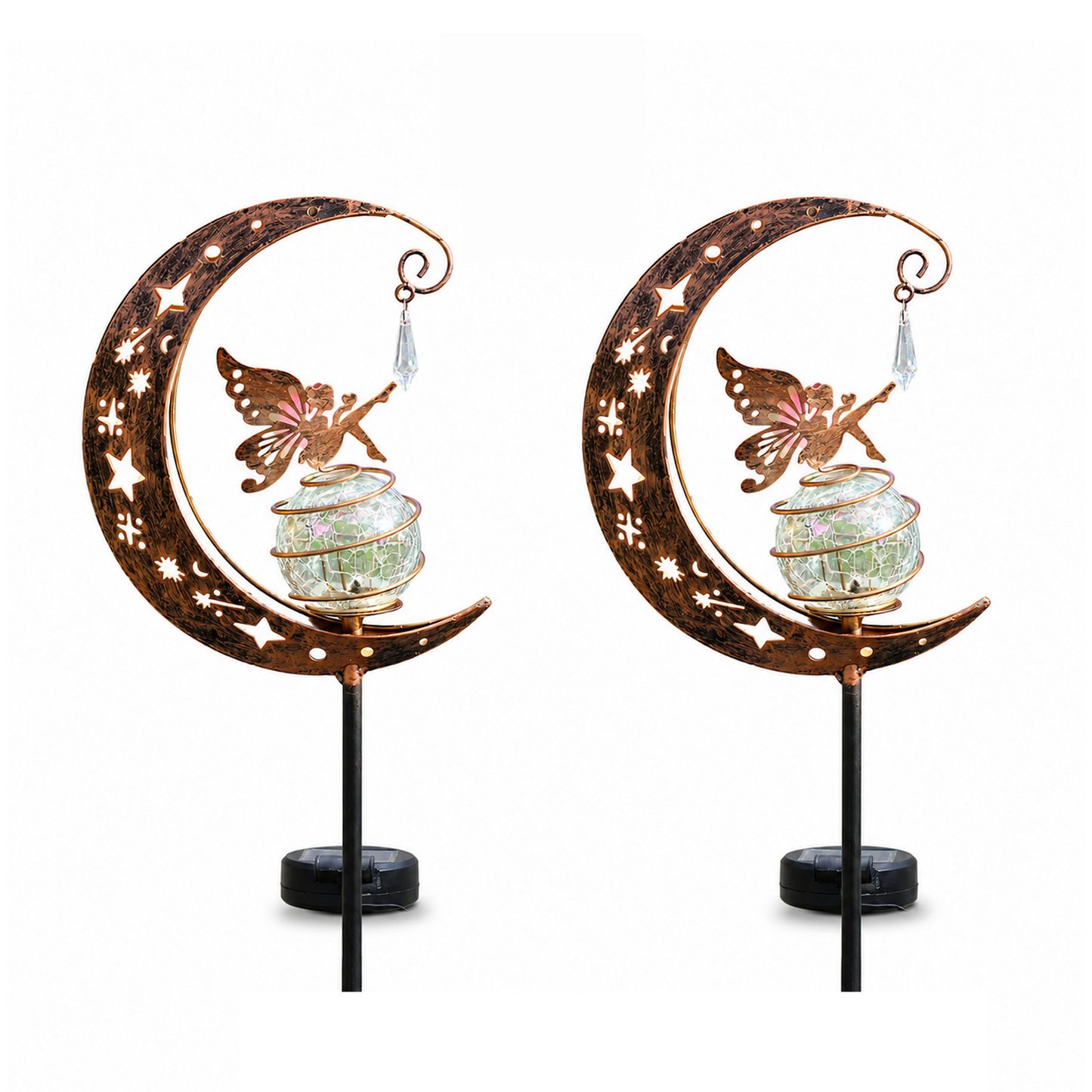 🧚🌕 50% OFF Half Price！Moon & Fairy Crackle Glass Solar Garden Stake Light