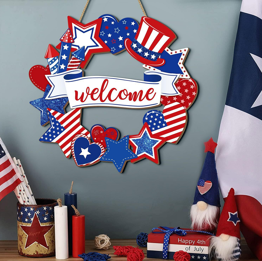 🎆 USA Independence Day Sign | Patriotic Wooden Door Decor